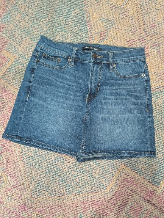 Calvin Klein Jeans Mid-Rise Washed Blue Denim Shorts Women's 25