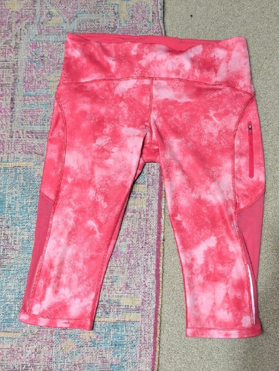 Lululemon Pink Tie-Dye Active Capri Leggings Mesh Zipper Pocket Large
