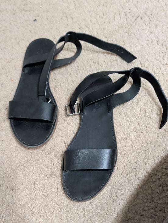 Madewell Black Leather Ankle-Tie Flat Sandals Women's 9