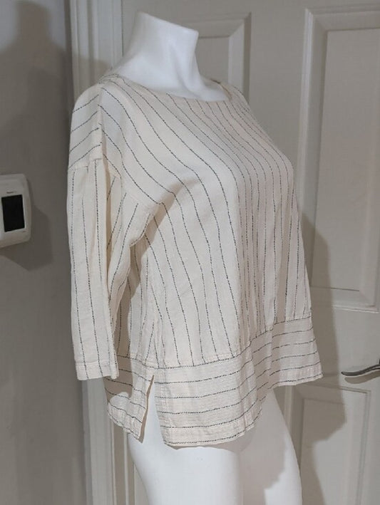 Eileen Fisher Cream Striped Boatneck Tunic Women's Small