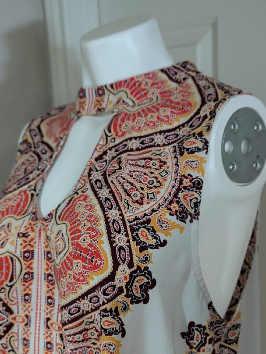 Xhilaration White Midi Dress with Coral and Black Paisley XXL