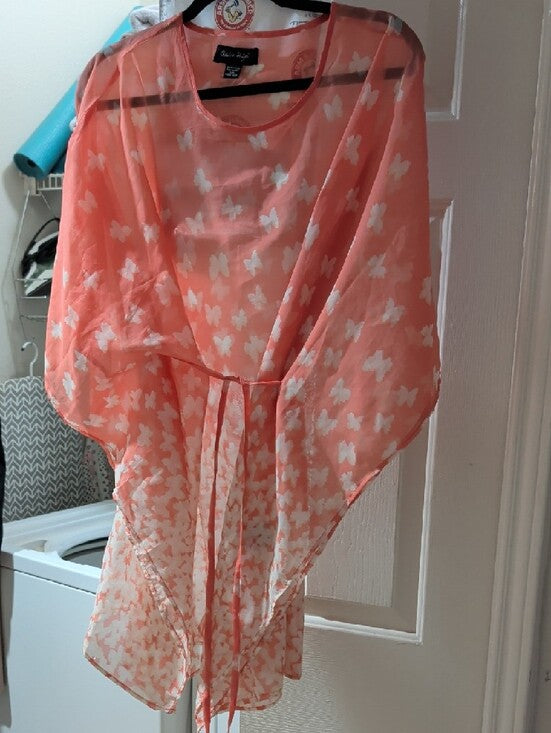 Charlie Paige Coral Butterfly Tie-Front Tunic Women's O/S