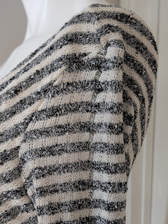 Free People Striped V-Neck Long Sleeve Skater Dress in Black and White Women's M