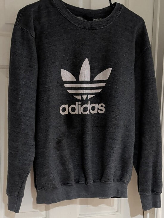adidas Black Heather Crewneck Sweatshirt with White Trefoil Men's Large