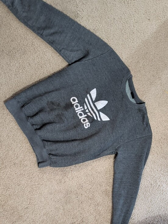 adidas Black Heather Crewneck Sweatshirt with White Trefoil Men's Large