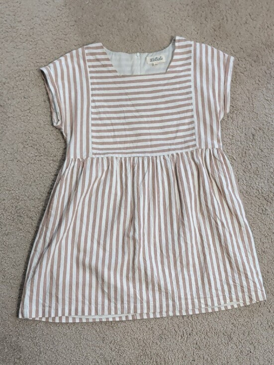 Listicle Beige and White Striped Babydoll Tunic MIni Dress Women's Small