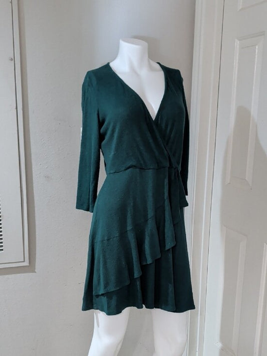 Vintage by & by Dark Teal Wrap Ruffle Mini Dress Women's Large