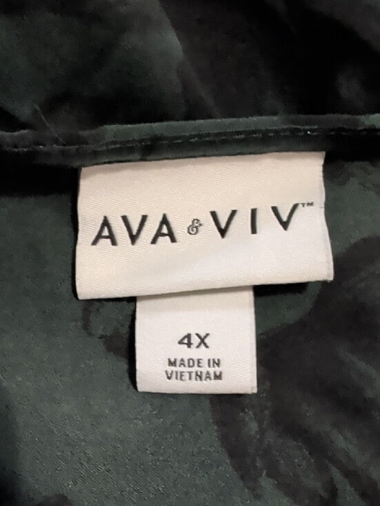 Ava & Viv Dark Green Floral Blouse Women's 4X