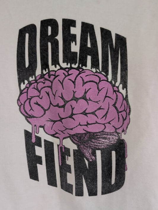 White "Dream Fiend" Graphic Hoodie with Pink Brain Men's Large