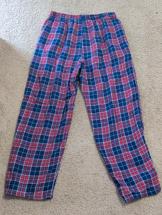 NY Giants Red and Navy Plaid Lounge Pants With Logo Men's Medium
