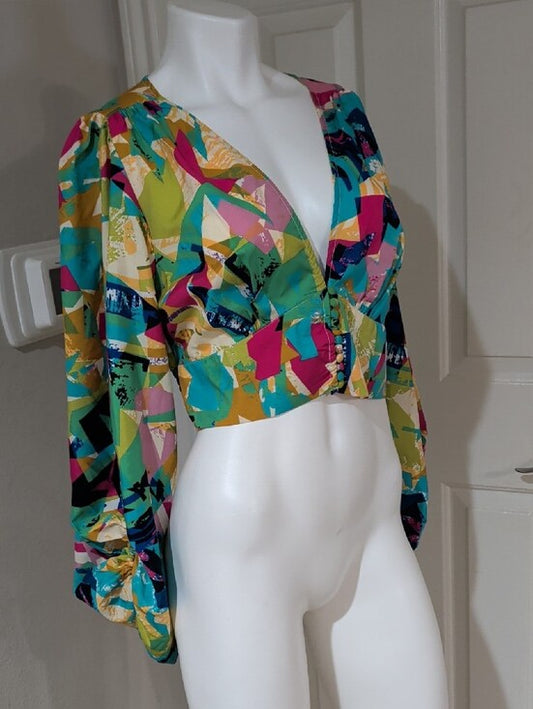 NWT Truth NYC Multicolor Abstract V-Neck Crop Top Women's Large