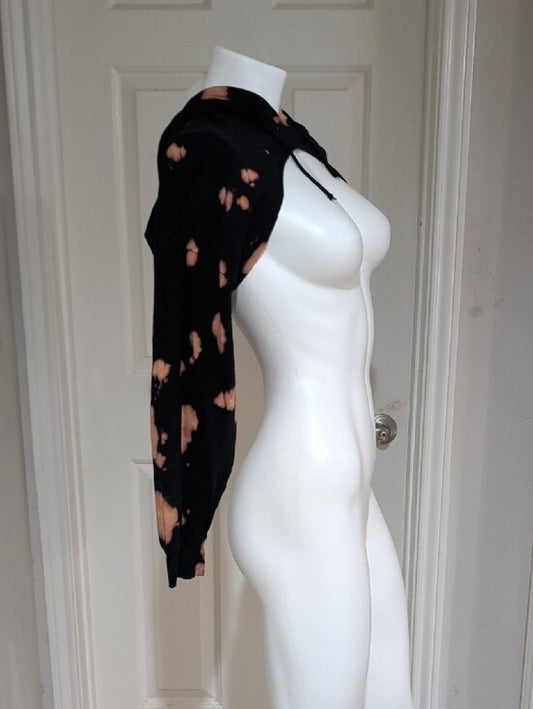 Fashion Nova Black Bleach-Splatter Cutout Cropped Hoodie Women's Small