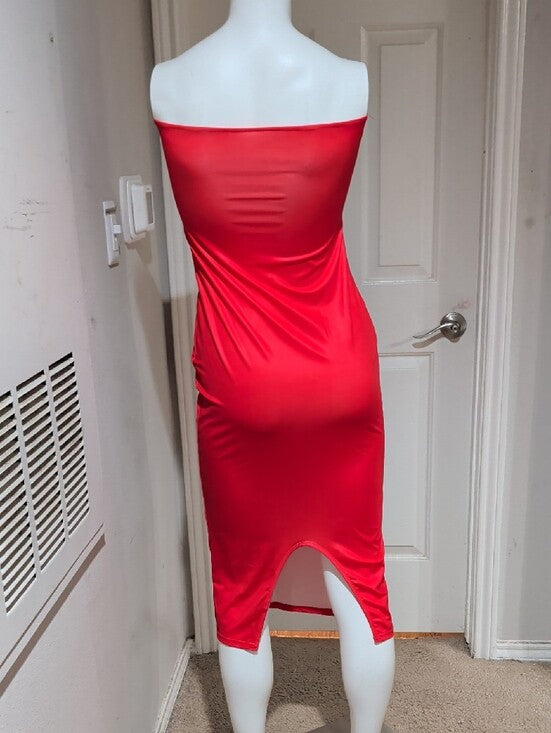 Red Strapless 'Black Queen' Graphic Bodycon Dress Women's M/L