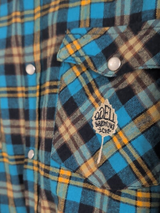 Turquoise Plaid Pearl Snap Long Sleeve Shirt - O'Dell Brewing - Men's Large