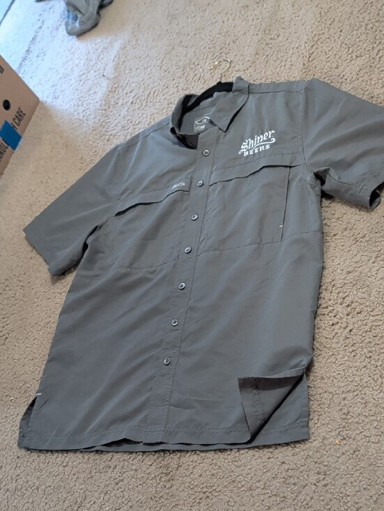 Gameguard Outdoors Shiner Beers Short Sleeve Button-Up Shirt - Gray Men's Medium