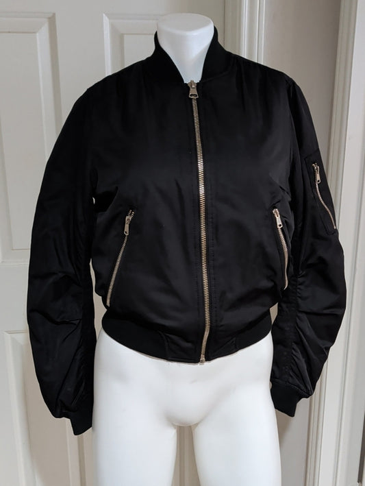 Topshop Black Puffer Bomber Jacket with Gold Zippers Women's Small