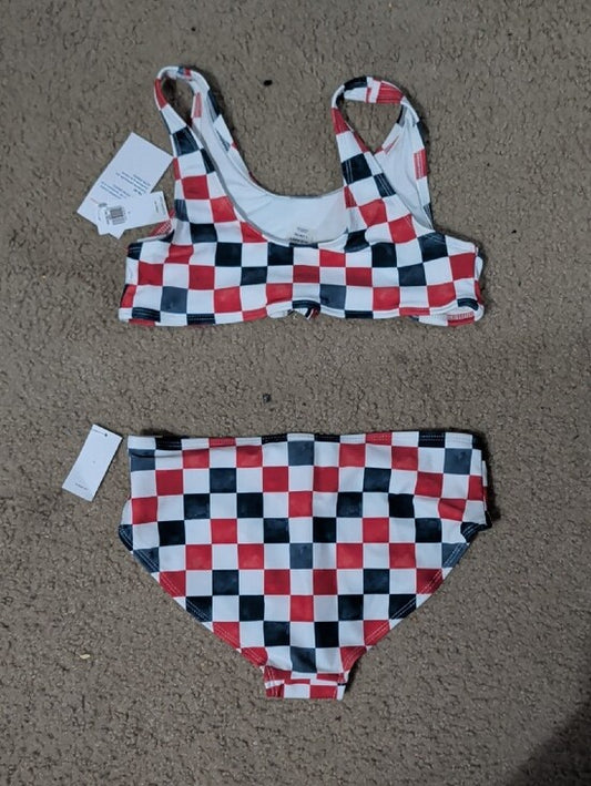 NWT Old Navy Red Black White Checkered Two-Piece Swim Set Kids Large
