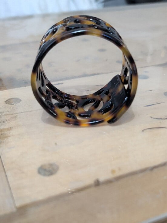 Vintage Tortoiseshell Cutout Resin Cuff Bracelet - Adjustable Band