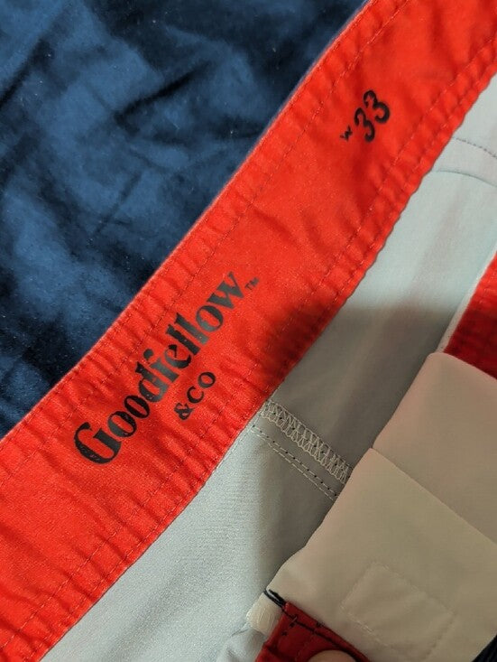 Goodfellow & Co Men's Blue Gradient Stripe Swim Shorts with Tan Hem Large