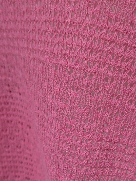 Retro Pink Cropped Crochet Boatneck Sweater Women's 4X
