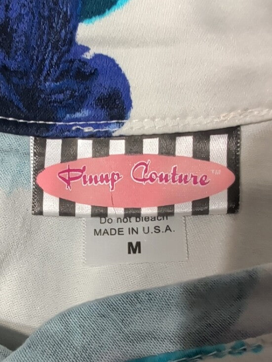 RARE Pinup Couture Cream A-Line Skirt with Teal and Navy Floral Print Women's Medium