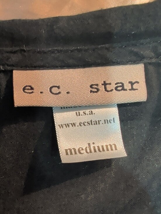 Vintage E.C. Star Black Sleeveless Button-Front Top with Peter Pan Collar Retro Medium