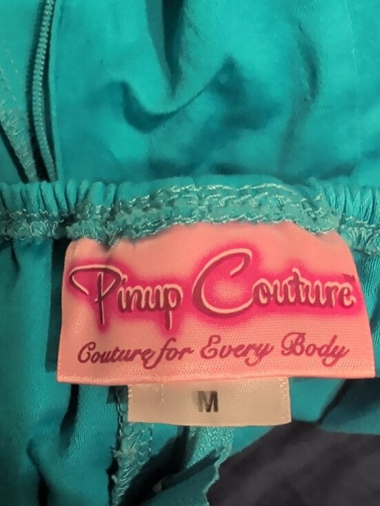 Vintage Pinup Couture Teal Square-Neck Puff Sleeve Women’s Top Retro M
