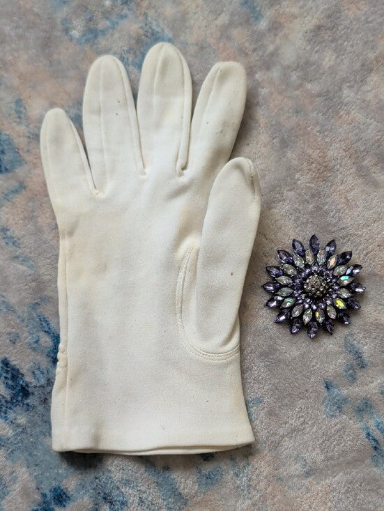 Vintage Purple Crystal Floral Brooch Pin - Premium Costume Jewelry 2"