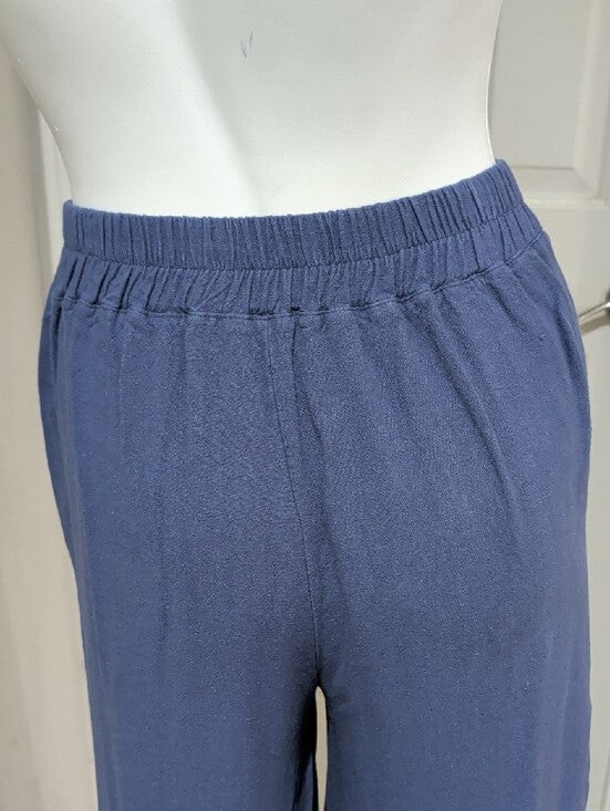High-Rise Wide-Leg Crop Pants with Pockets in Slate Blue Women's Small