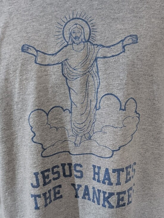 Gildan Heather Gray Tee with Blue Religious Graphic Men's XL