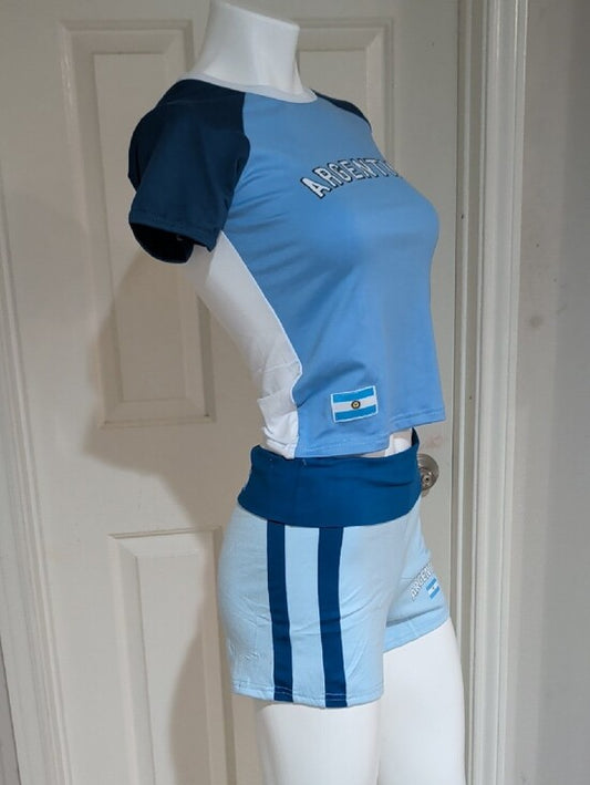 Women's Argentina Light Blue & Navy Athletic Short (M) & Tee (S) Set