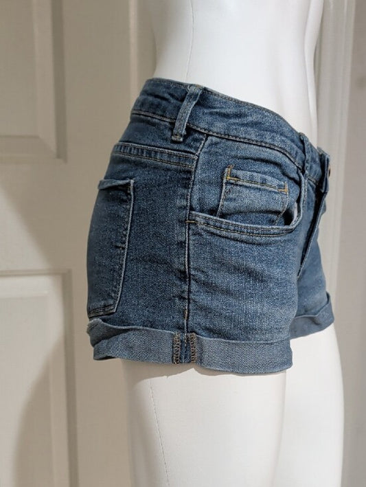H&M Rolled Hem Denim Shortie - Medium Blue Women's US 6/EUR 36