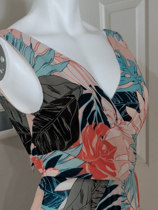 Japna Floral V-Neck Wide-Leg Jumpsuit in Peach Multi Women's XS