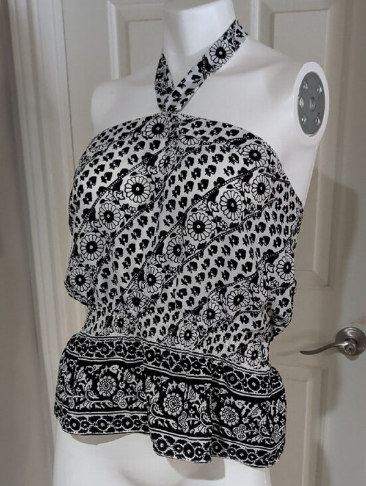Vintage Ann Taylor LOFT Black and White Halter Peplum Camisole Women's 10