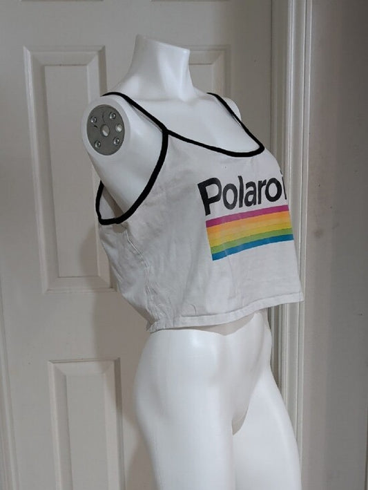 Polaroid White Cropped Tank with Rainbow Stripes Women's 3X