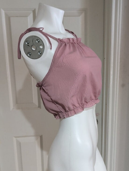 Y2K Romwe Dusty Rose Adjustable Tie-Shoulder Cropped Tank Women's Large