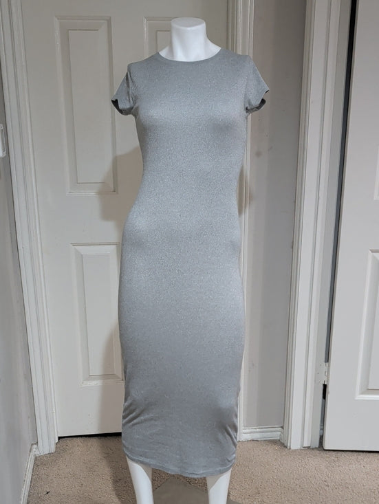 Gray Ribbed Knit Maxi Bodycon Dress