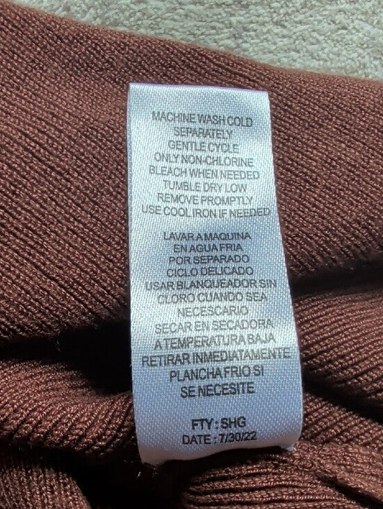 Y2K Love Always Ribbed Brown Mini Dress with White Tailored Trim Retro Women's S