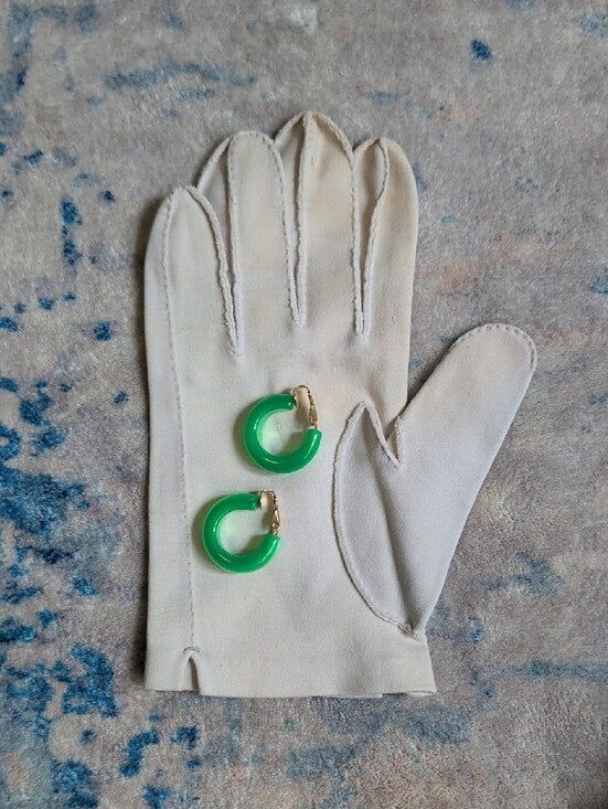 Retro Green Hoop Clip Earrings - Women's VTG Costume Jewelry MCM