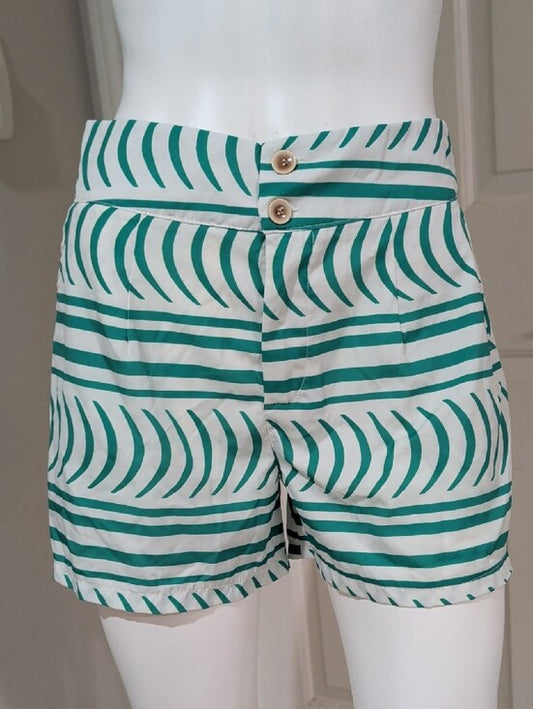 High-Waist Green & White Striped Women’s Shorts M/L