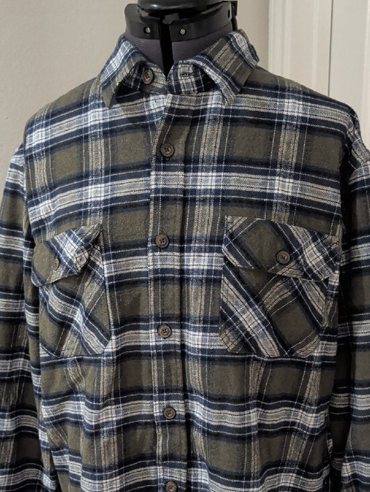 Jach's Heritage Olive & Black Plaid Button-Up Shirt Men's XL
