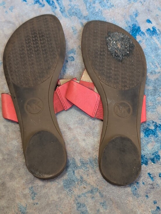 Michael Kors Coral Leather Thong Sandals with Gold MK Charm Women's US 11M/EU 42.5M