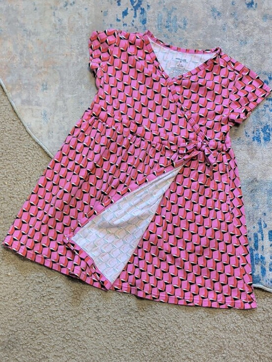 Diane Von Furstenburg Girls Pink Geometric Wrap-Style Casual Dress Medium (8)