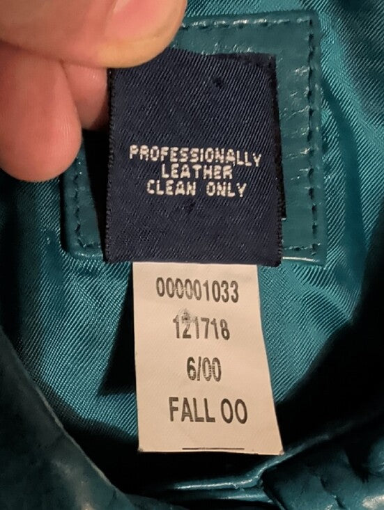 Vintage GAP Teal Leather Button-Front Jacket Women's M- Fall 2000 Collection Y2K