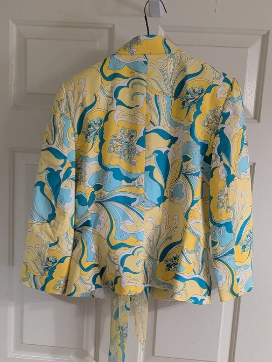 ANTONIO MELANI Yellow & Teal Floral-Print Blazer And Scarf Women's 6