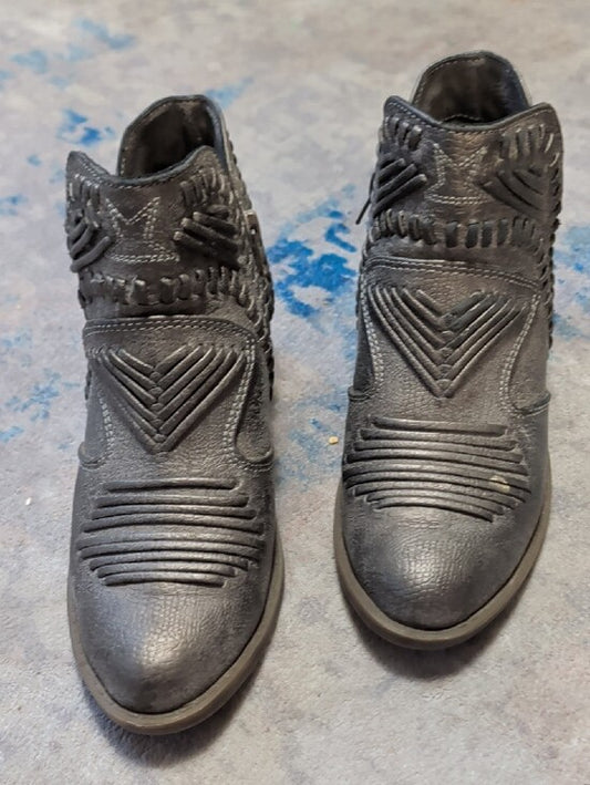 Not Rated Brown Grey Metallic Western Cutout Ankle Boots Women's 6