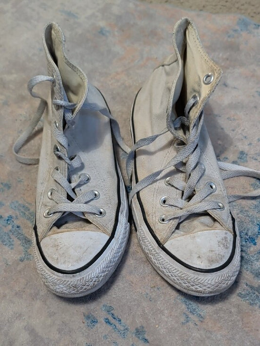 Converse High Top Sneakers in Off-White Grey W/ Black Trim Women's 7/ Men's 5 US