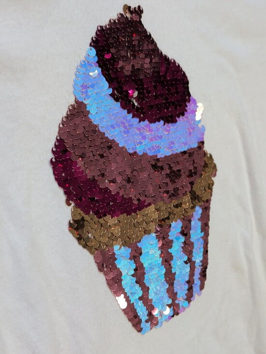 Place White Long-Sleeve Tee with Pink Sequin Cupcake Girls Large (10-12)