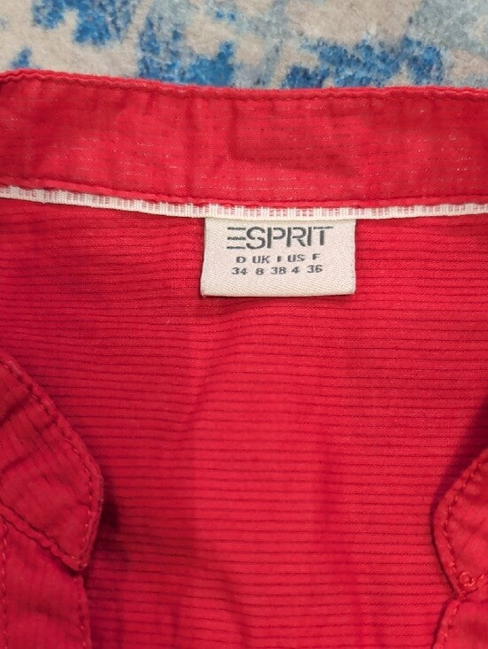 Esprit Red V-Neck Pintuck Button Tunic Women's 4 US