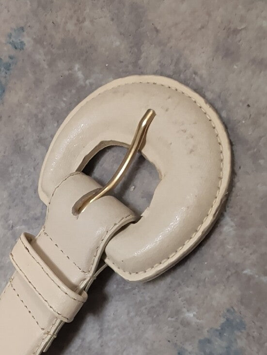 Vintage Cream Leather Belt with Gold-Tone Round Buckle MCM Retro